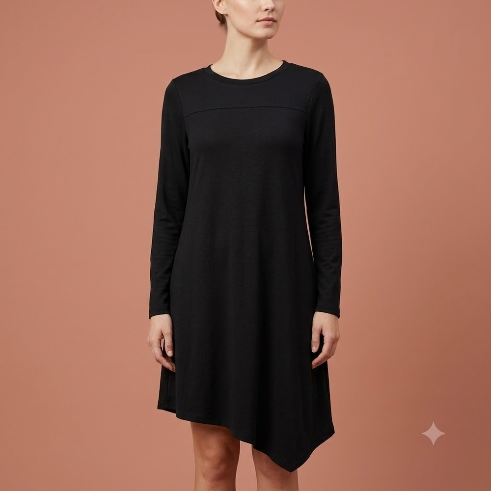 Korsis Swing Dress Women's M Black Long Sleeve Button Back A-Line